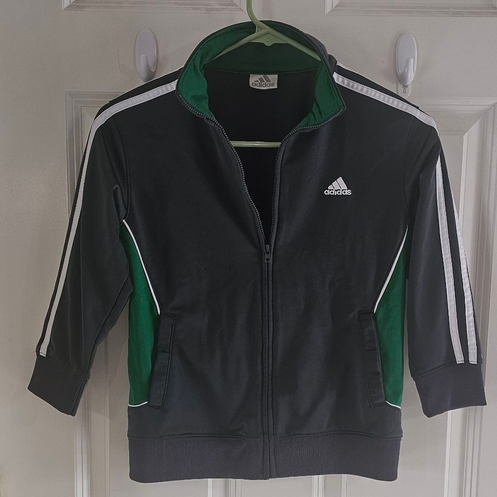 Boys Adidas Gray Green Track‎ Jacket M Zip Up
